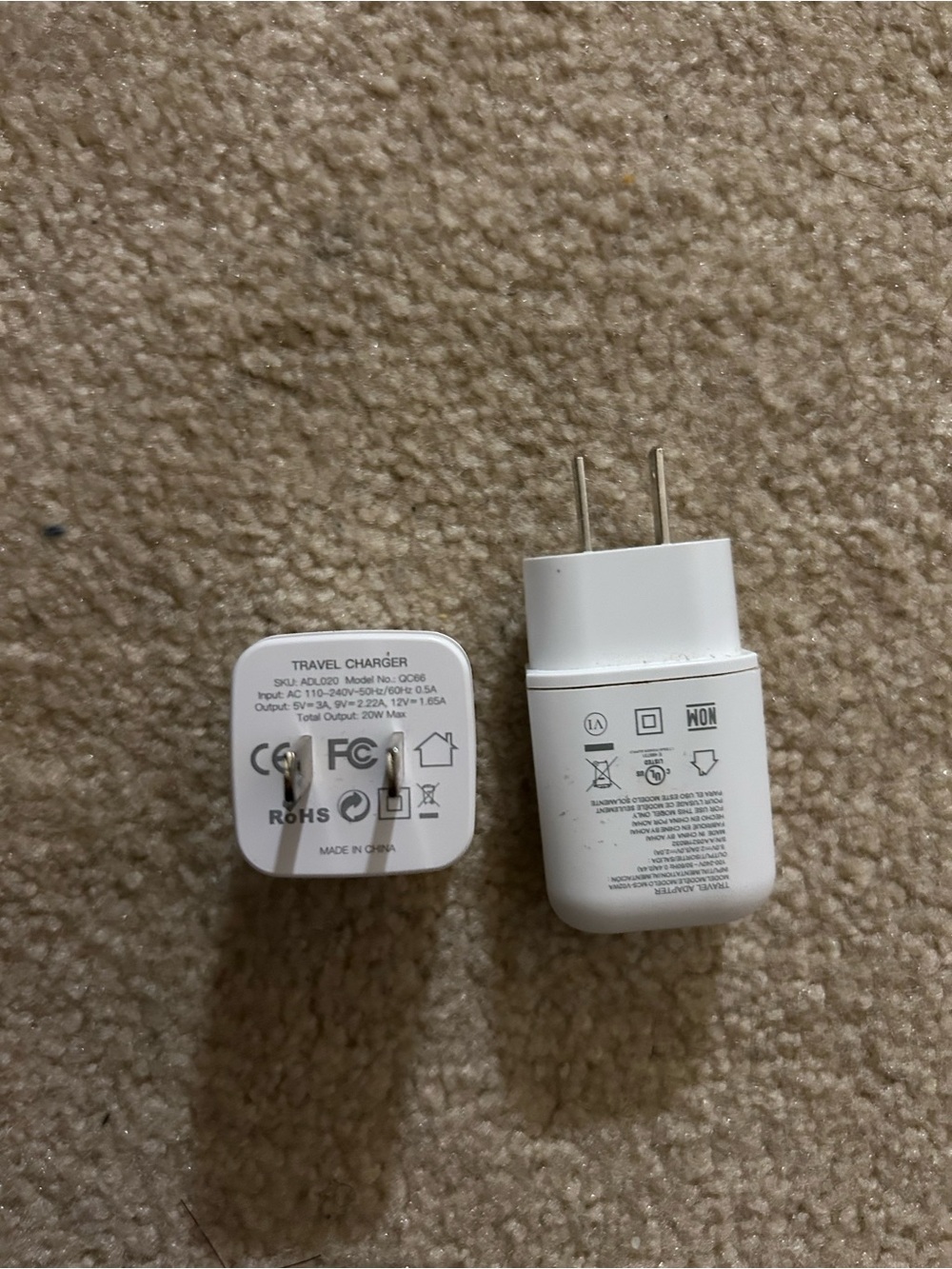 2 pack one iPhone(14 & under) android White USB Travel Wall Charger Adapter box